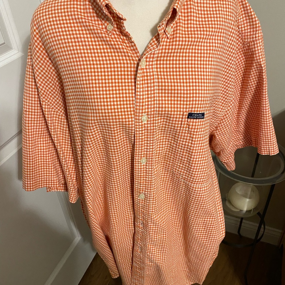 Chaps Men's Orange Checkered Button Down Shirt